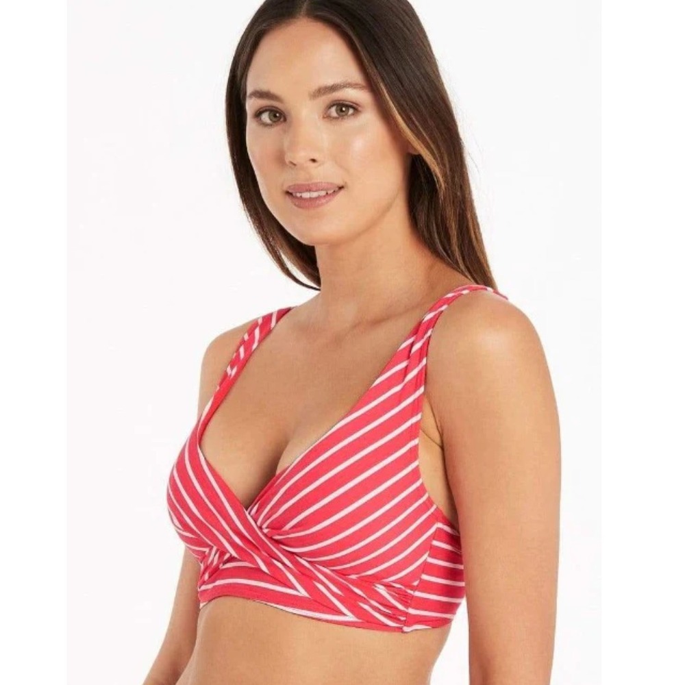 NWT Sea Level Swim Chamarel Multifit Cross Front Bikini Top Molded Cup‎ Coral 10